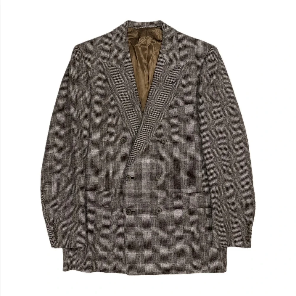 Vtg Chester Barrie Union USA Wool beige glen check double breast blazer men 44R